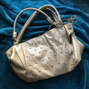 Faux Designer Style Brushed Metal Medium Purse